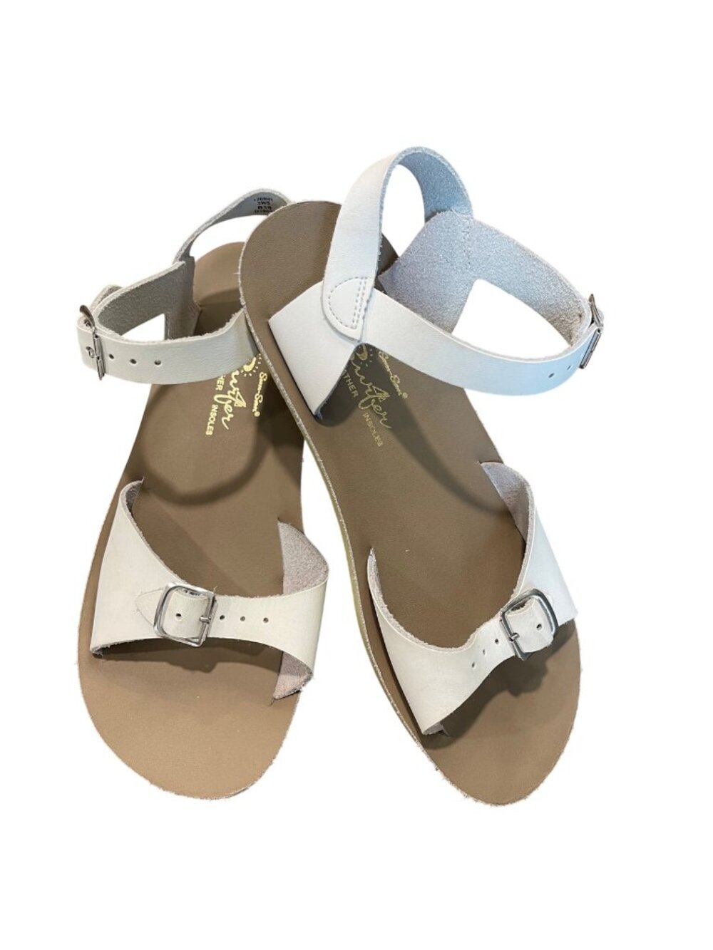 Sun-San Leather Surfer Sandals Big Girls Size 3 White Waterproof Rust Proof